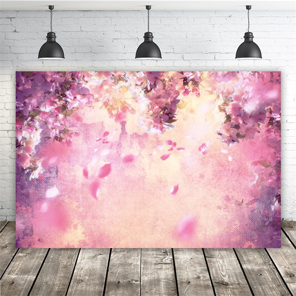 Ölgemälde Dreamy Pink Flower Tree Petals Falling Backdrop M12-33