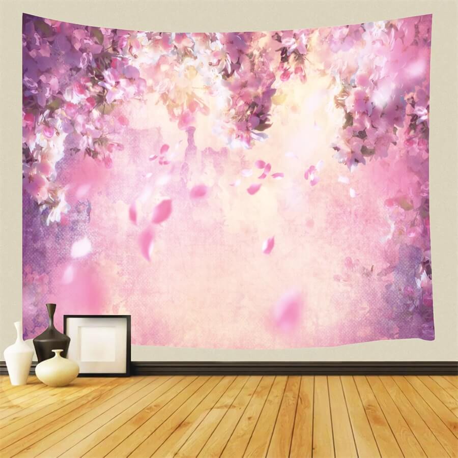 Ölgemälde Dreamy Pink Flower Tree Petals Falling Backdrop M12-33