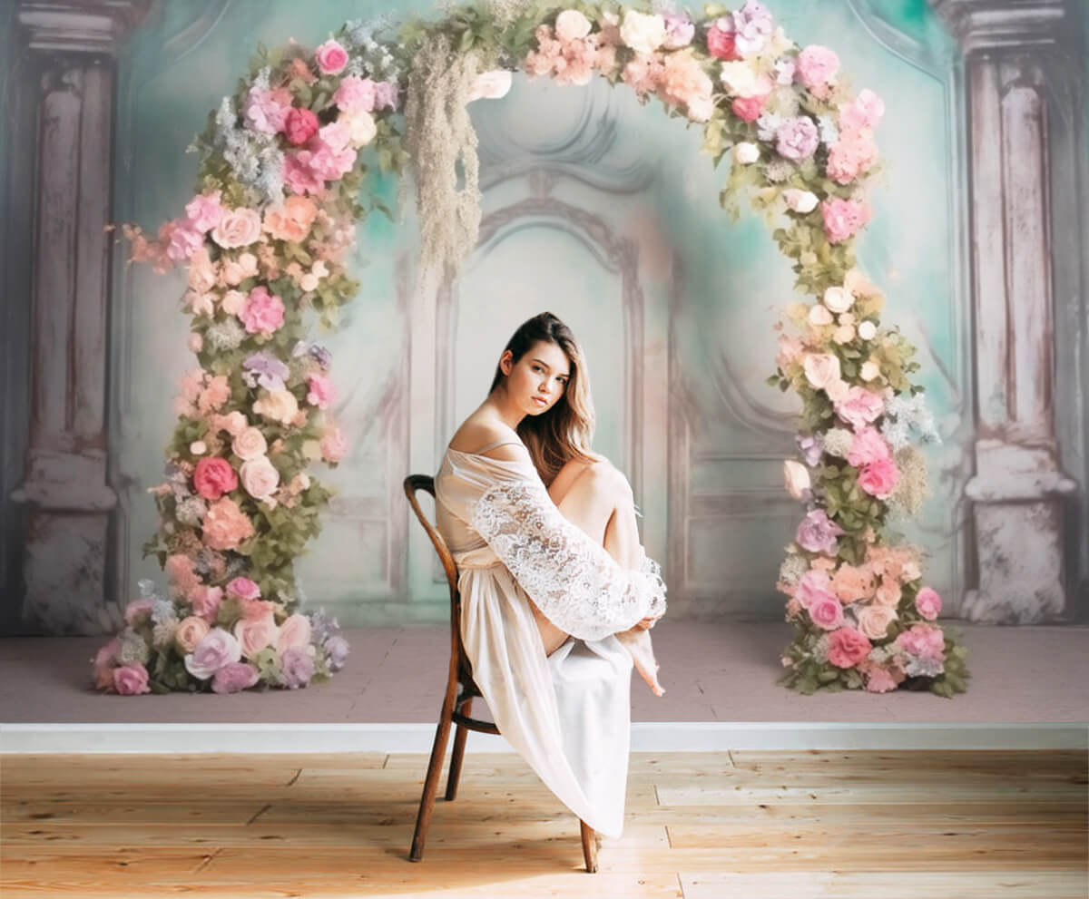 Handgemalte Linienskulptur Wand Römische Säule Blumenbogen Hintergrund M2-13