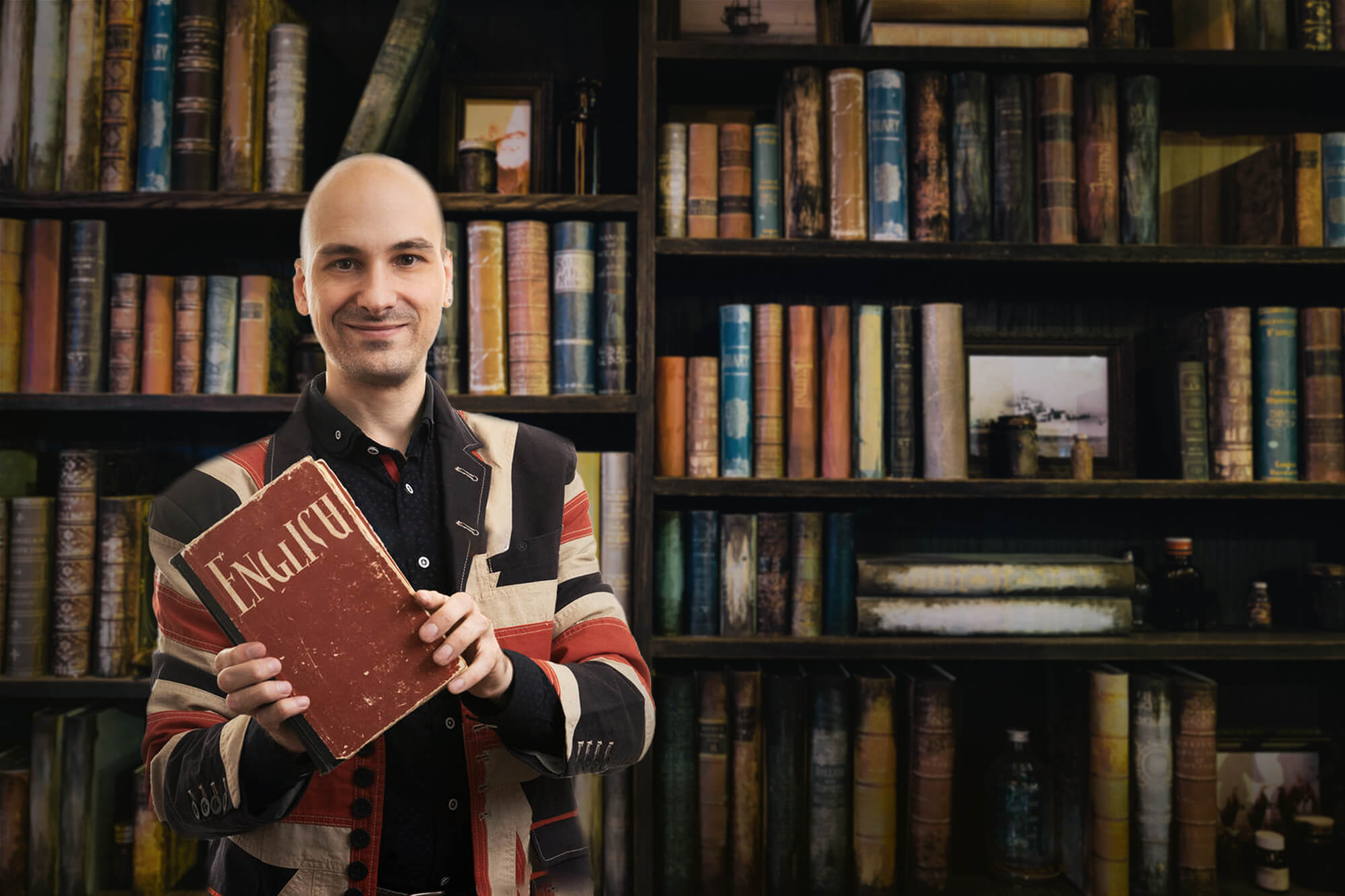 Vintage Holz Bücherregal Bibliothek Hintergrund M5-106