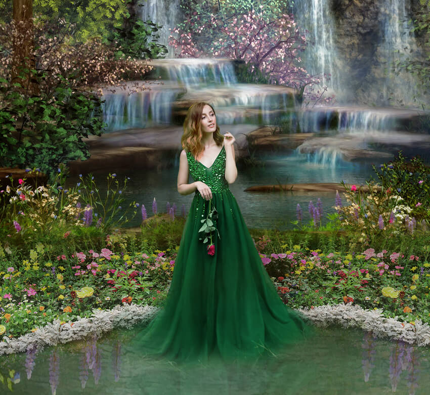 Sommer Wasserfall Wald Natur Landschaft Hintergrund M5-160