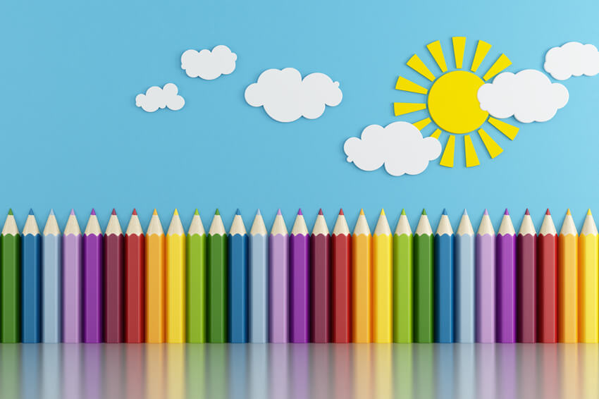Bunter Bleistift Sonnenwolken Cartoon Hintergrund M5-91