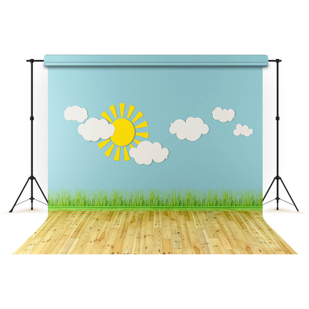 Cartoon Prairie Sonne Wolken Schulhintergrund M5-97