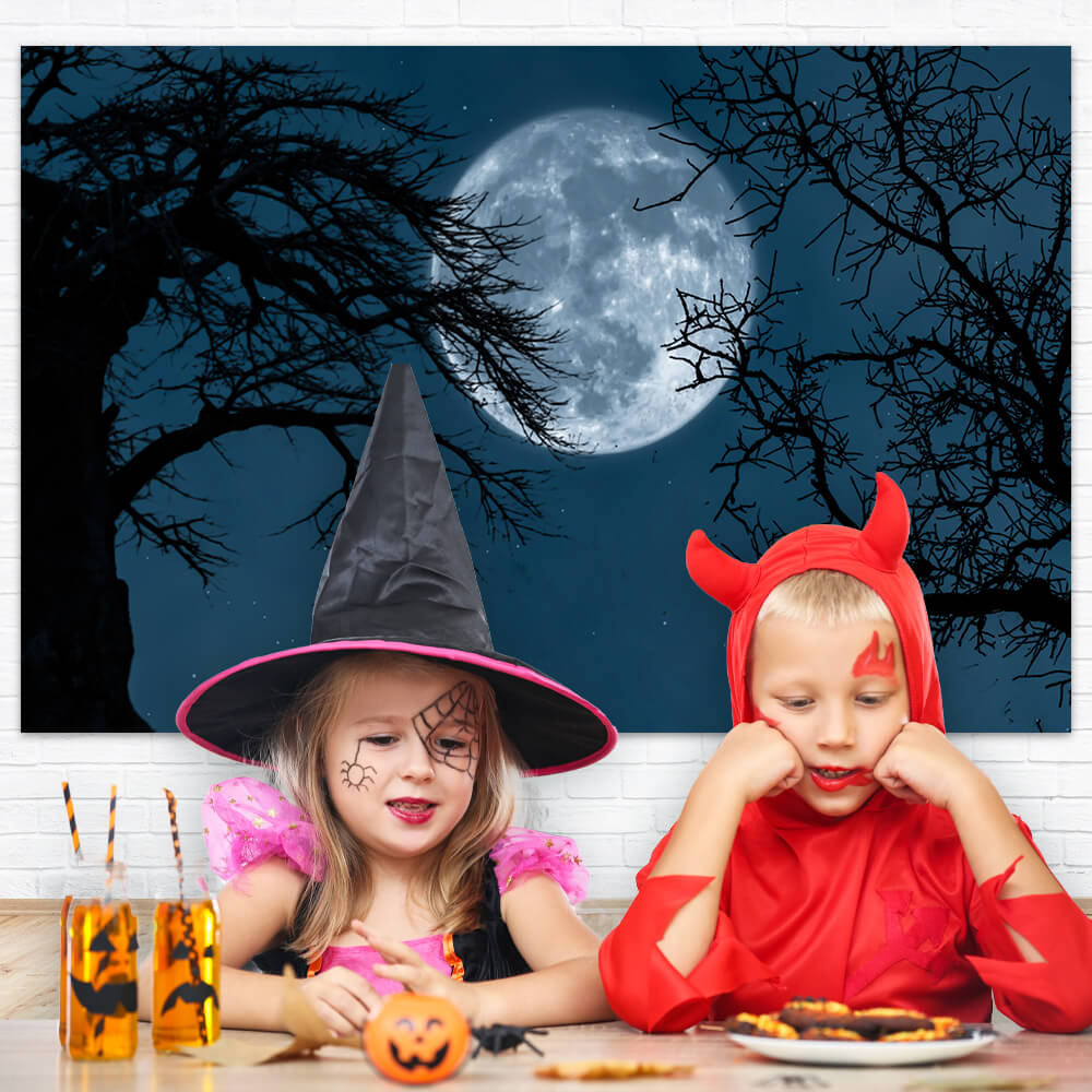 Leuchtender Mond gruselige Zweige Halloween-Hintergrund M6-135