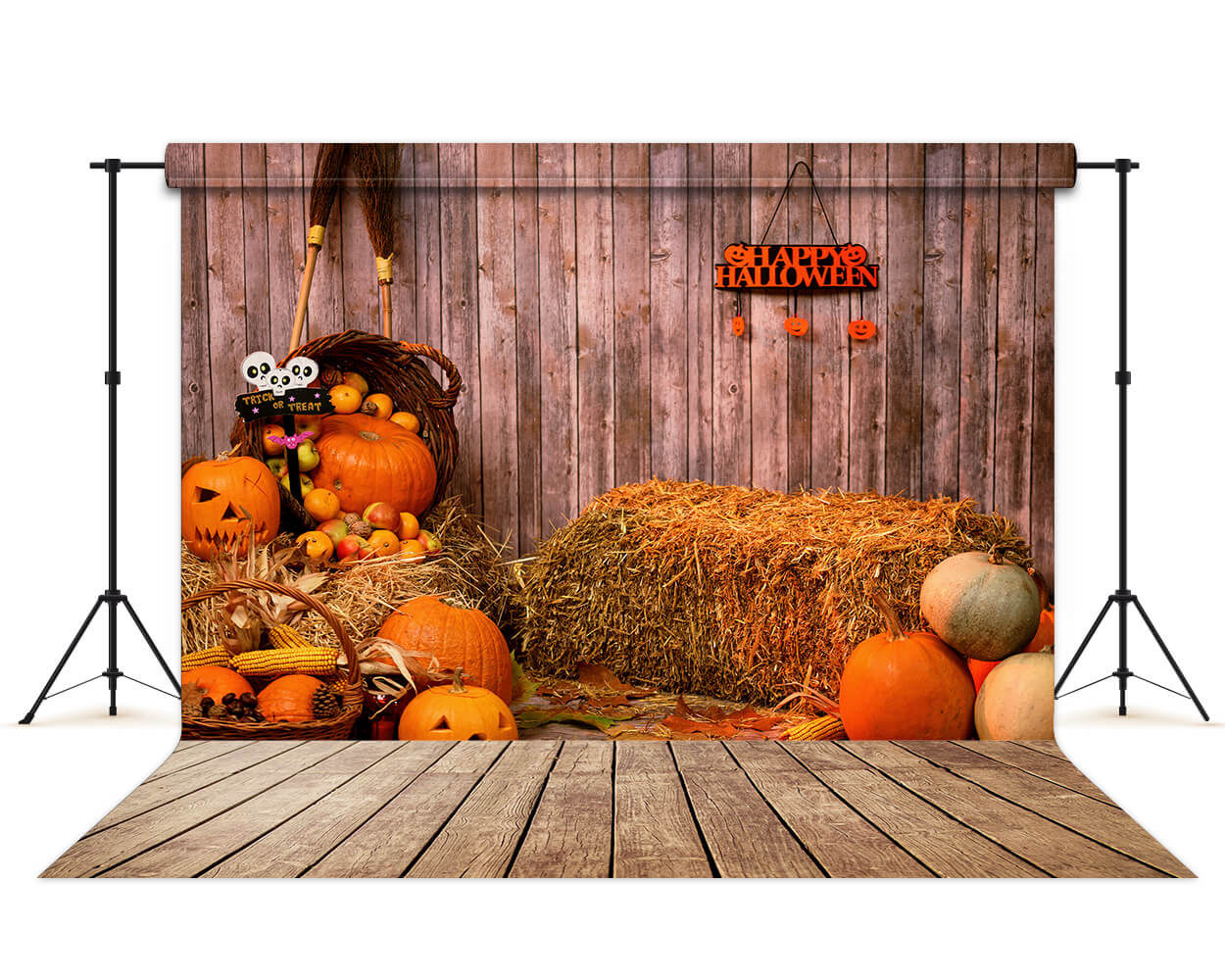 Kürbis Heuhaufen Herbst Halloween Hintergrund M6-32