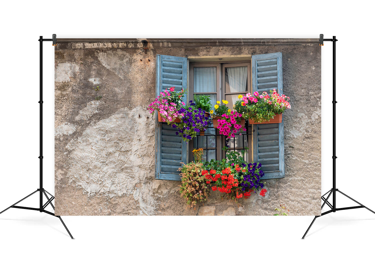 Vintage Fenster Hintergrund mit Bunten Blumen M6-81