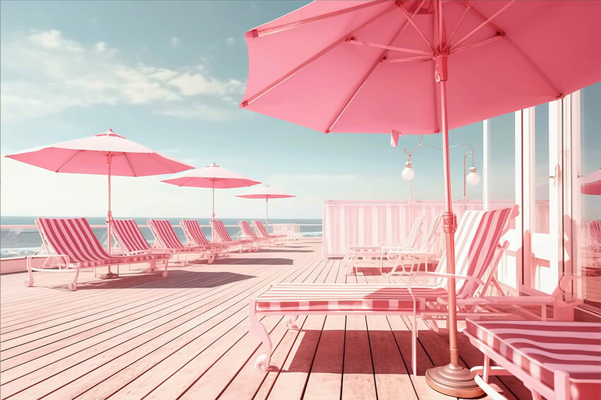 Rosa Strandschirm Mode Puppe Hintergrund M7-97