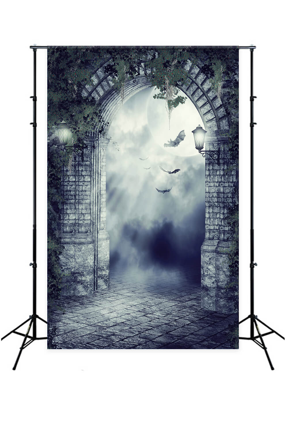 Gotische Tür Fledermaus Mondschein Nacht Halloween Hintergrund M8-02