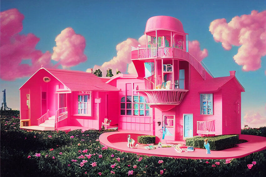 Modepuppe Fantasy Rosa Haus Hintergrund M8-40