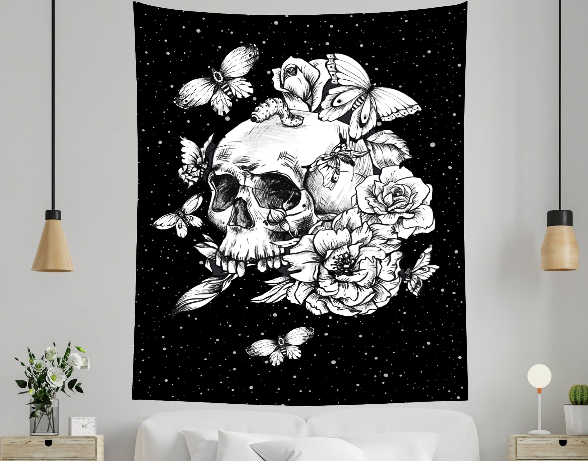 Gezeichnete Gothic Floral Totenkopf Halloween Hintergrund M8-44