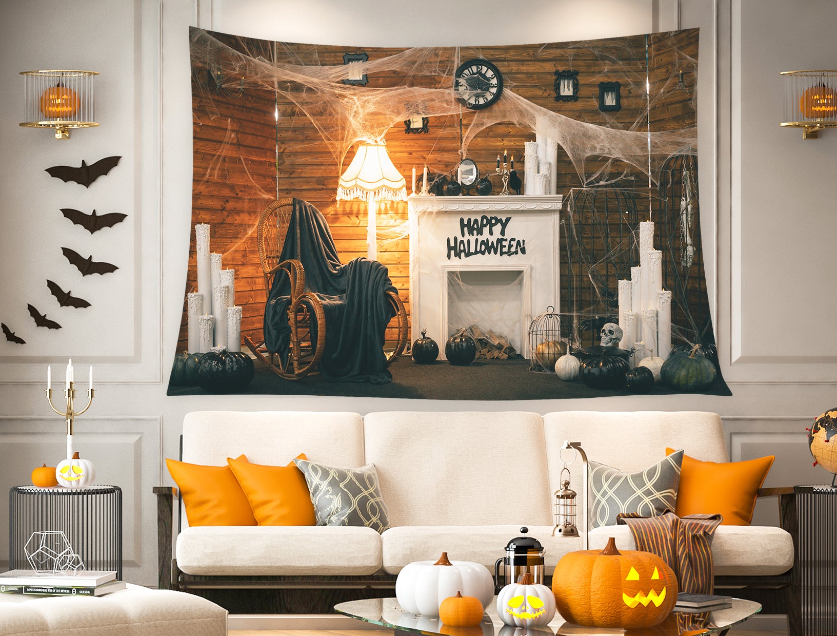 Fröhliches Halloween Spinnennetz Wandteppich Home Hanging T-M8-49