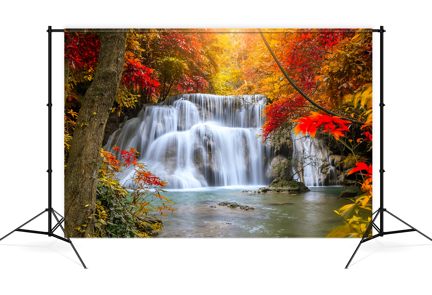 Ahornblätter Wasserfall Herbst Landschaft Hintergrund M8-52