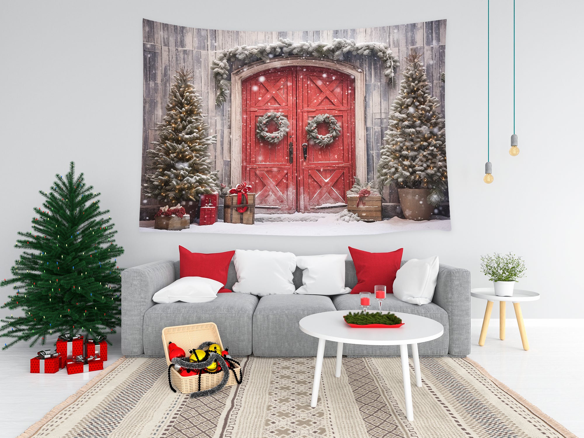 Weihnachten Rotes Holzhaus Wandteppich Einzigartiges Geschenk T-M8-66