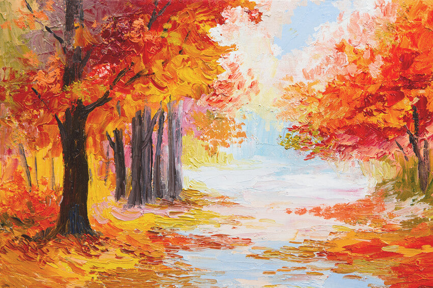 Ölgemälde Ahornblätter Wald Herbst Kulisse M9-32