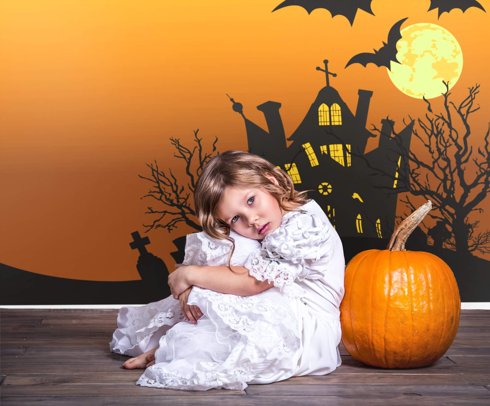 Halloween Spooky House Mond Fledermaus Hintergrund M9-44