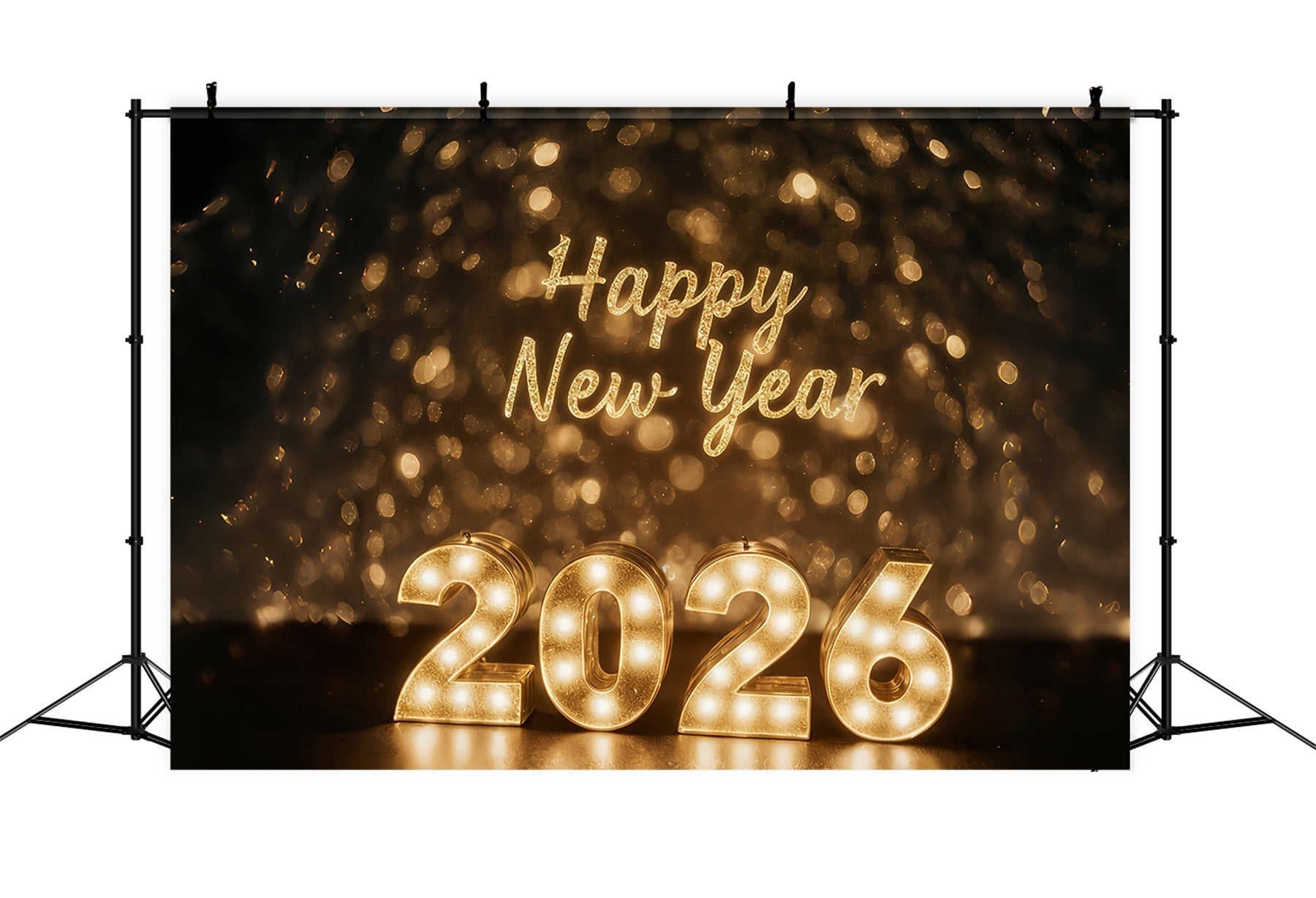 Frohes Neues Jahr 2026 Hintergrund Goldene Lichter Feier Glanz Silvester Hintergrund MRR10-1