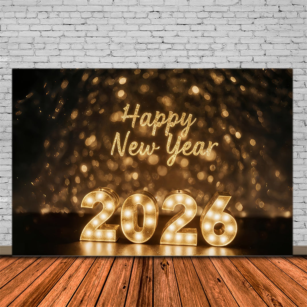 Frohes Neues Jahr 2026 Hintergrund Goldene Lichter Feier Glanz Silvester Hintergrund MRR10-1