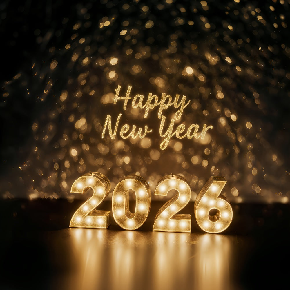 Frohes Neues Jahr 2026 Hintergrund Goldene Lichter Feier Glanz Silvester Hintergrund MRR10-1