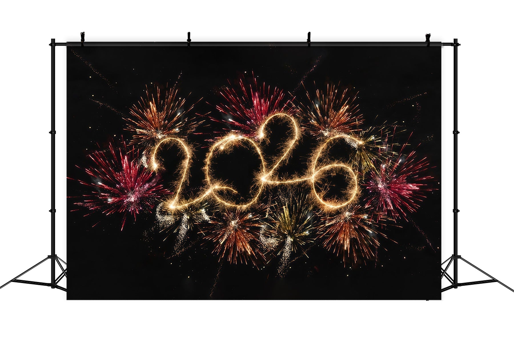 2026 Neujahrshintergrund Lebendige Feuerwerke Funken-Explosion Frohes Neues Jahr Hintergrund MRR10-10