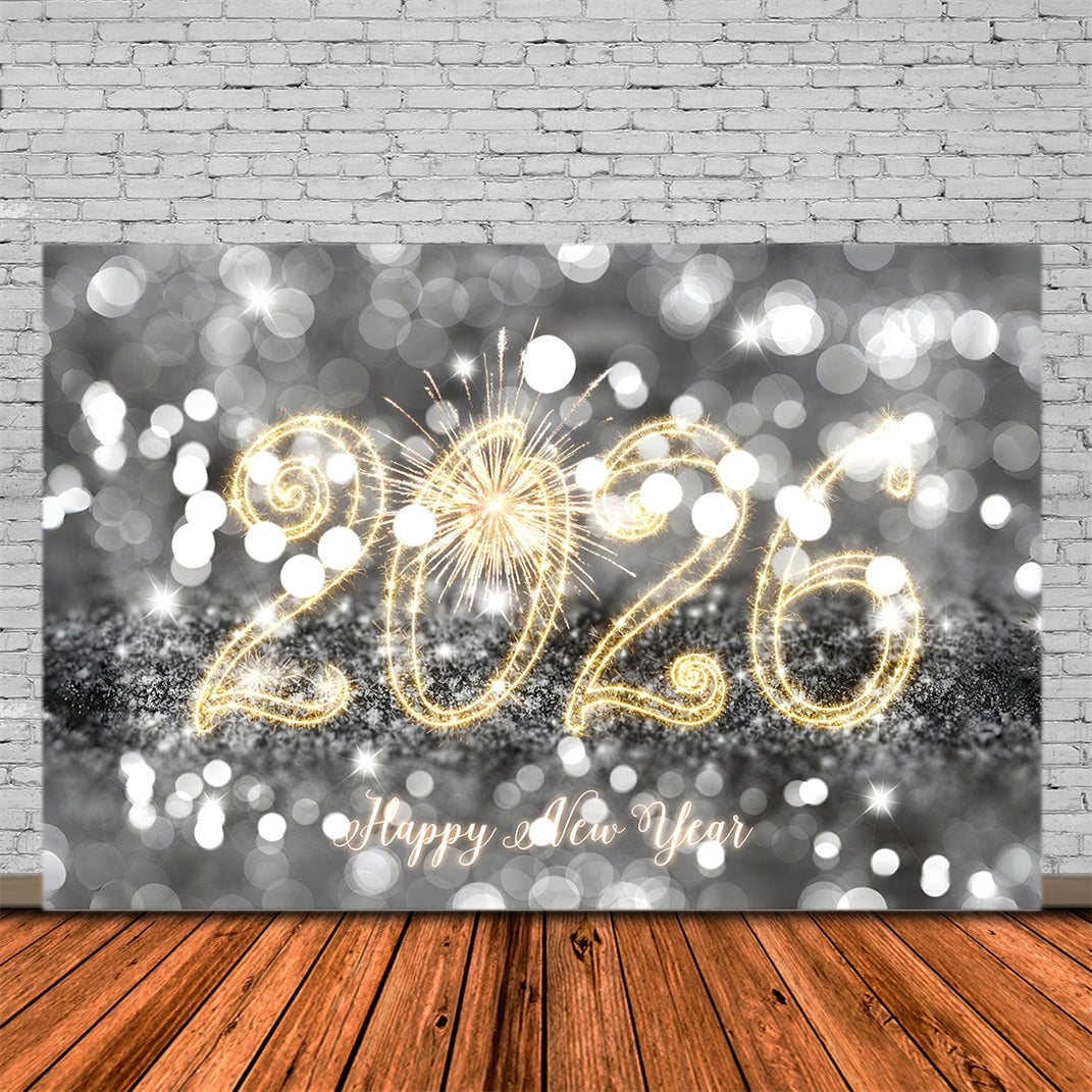 Frohes Neues Jahr 2026 Hintergrund Silber funkelnde Glitzerlichter Neujahrshintergrund MRR10-13