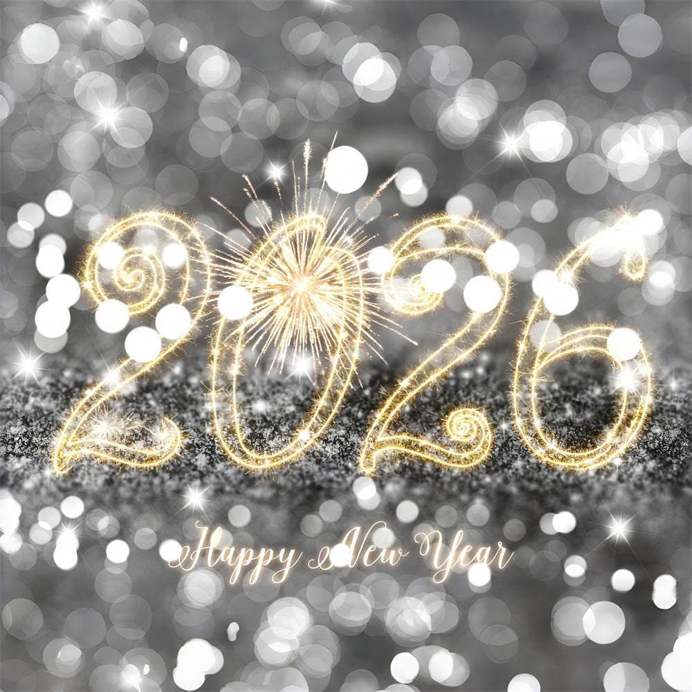Frohes Neues Jahr 2026 Hintergrund Silber funkelnde Glitzerlichter Neujahrshintergrund MRR10-13