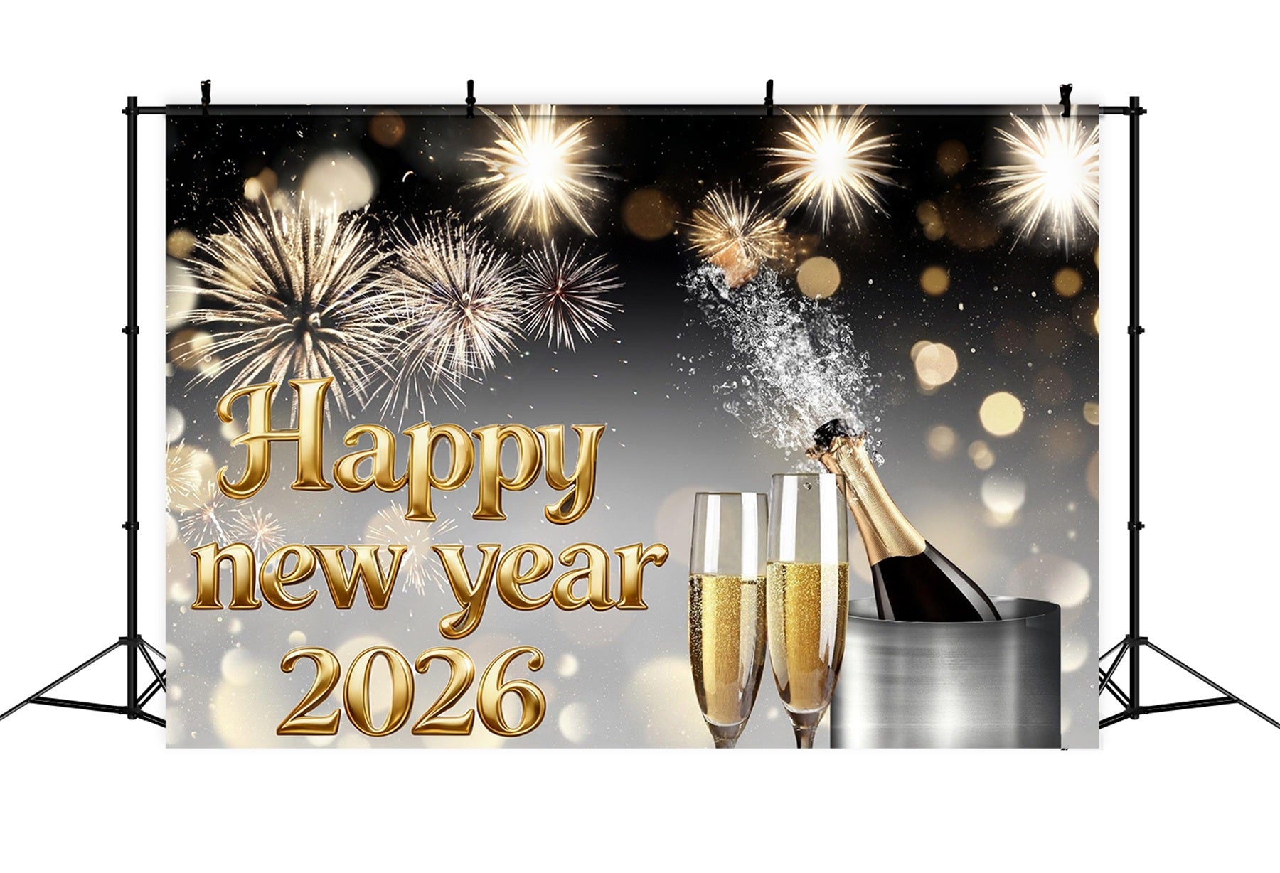 Frohes Neues Jahr 2026 Hintergrund Champagner Feuerwerk Eleganz Neujahr Hintergrund MRR10-15