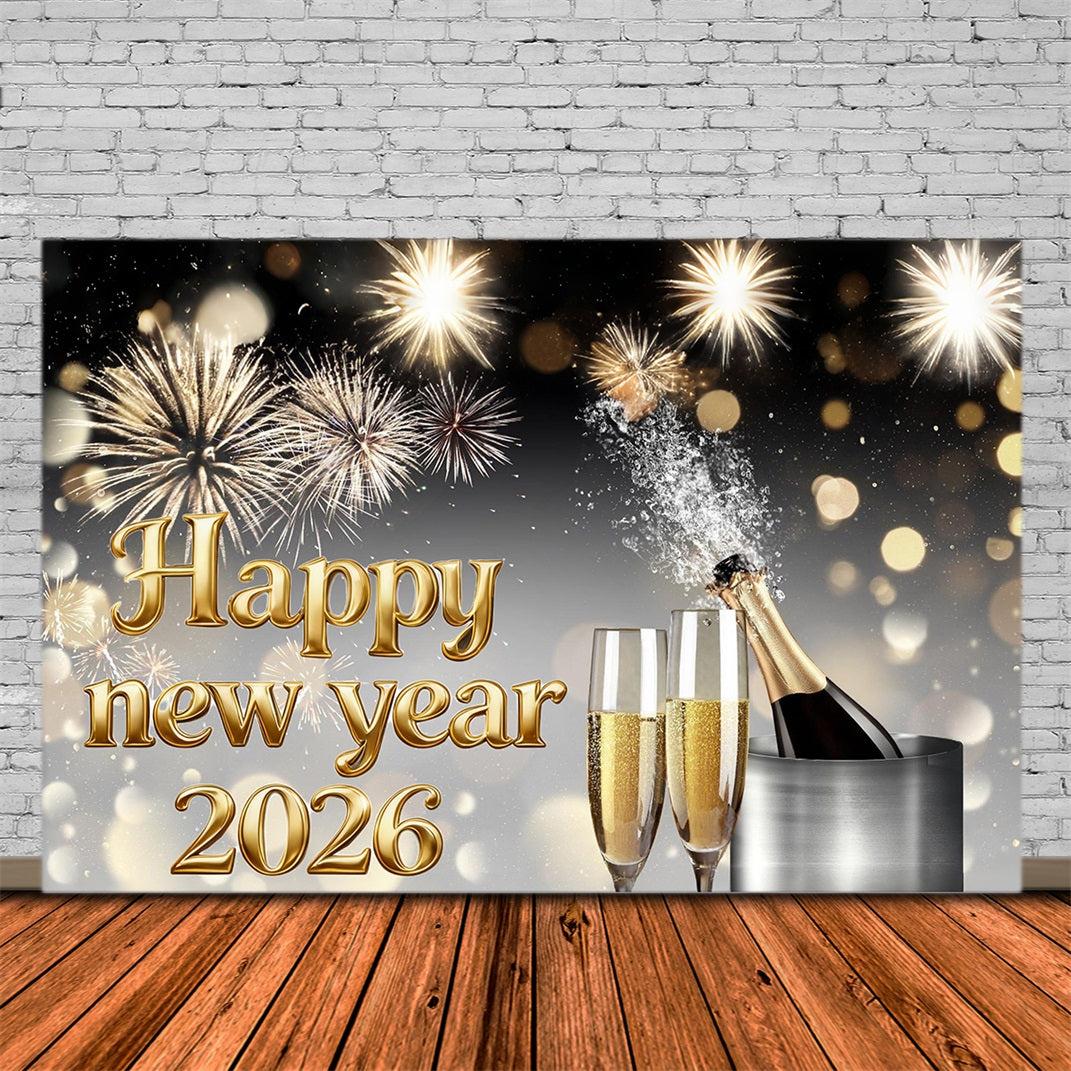 Frohes Neues Jahr 2026 Hintergrund Champagner Feuerwerk Eleganz Neujahr Hintergrund MRR10-15