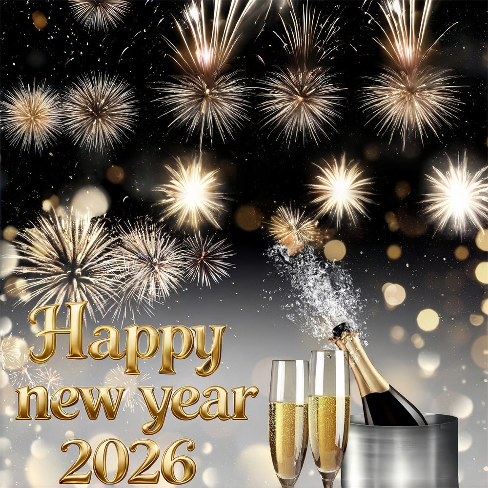 Frohes Neues Jahr 2026 Hintergrund Champagner Feuerwerk Eleganz Neujahr Hintergrund MRR10-15