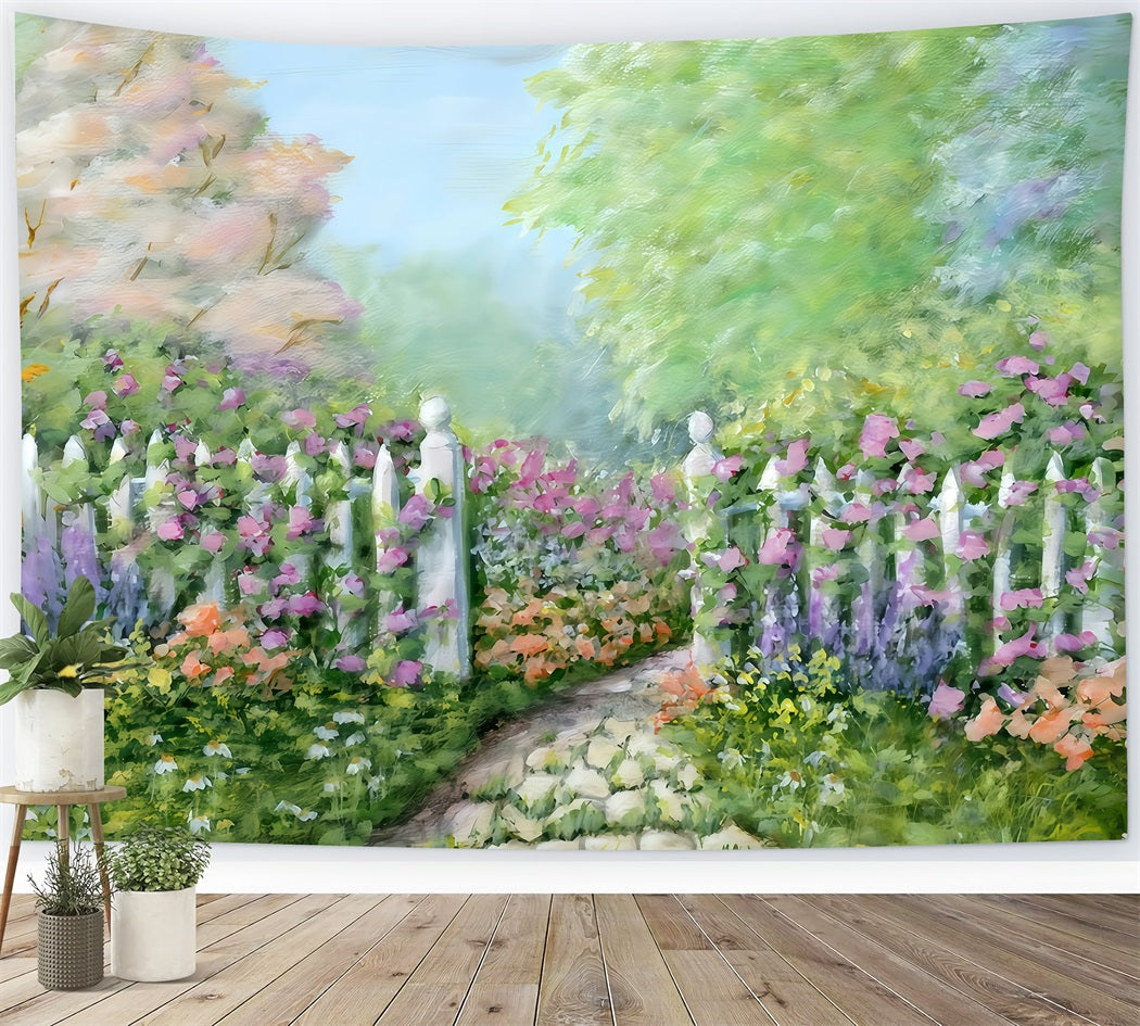 Neugeborenen-Hintergrund Blumengarten Weißer Zaun Kinder-Fotohintergrund MRR10-20