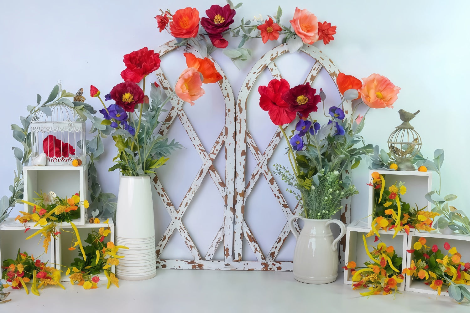 Kinderhintergründe Blumenbogen Weiße Rahmen Neugeborenen-Hintergrund MRR10-44