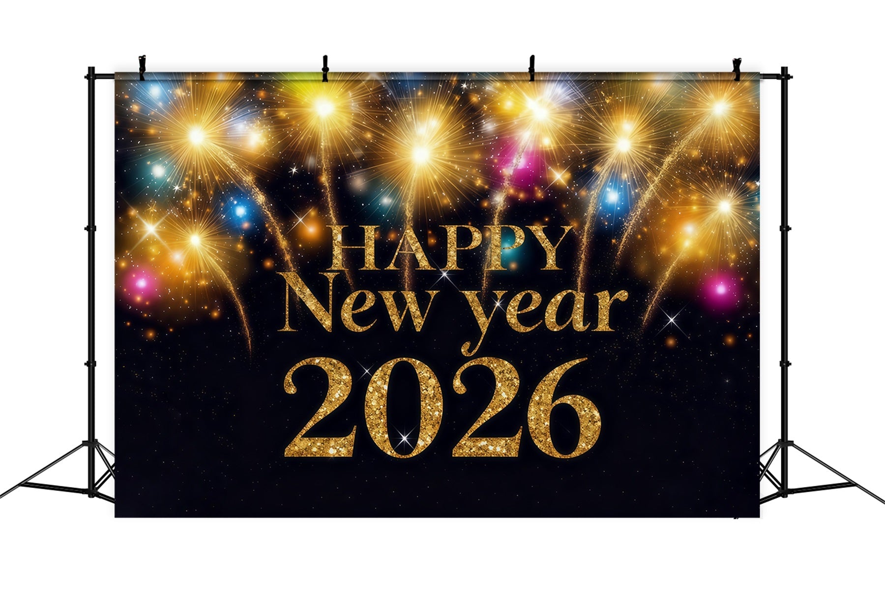 2026 Neujahr-Hintergrund Goldene Feuerwerke Strahlende Feier Neujahrs-Foto-Hintergrund MRR10-8
