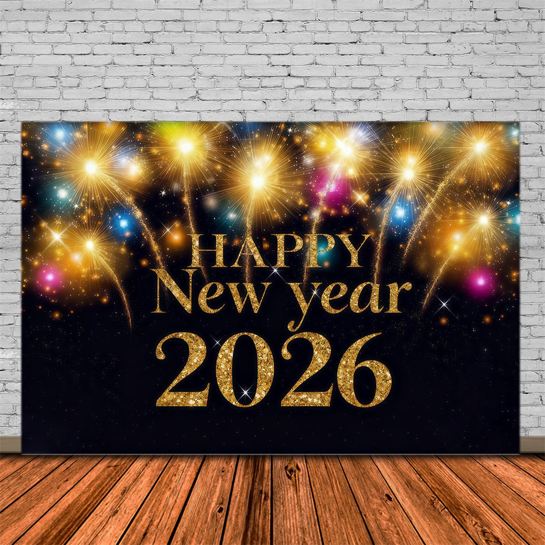 2026 Neujahr-Hintergrund Goldene Feuerwerke Strahlende Feier Neujahrs-Foto-Hintergrund MRR10-8
