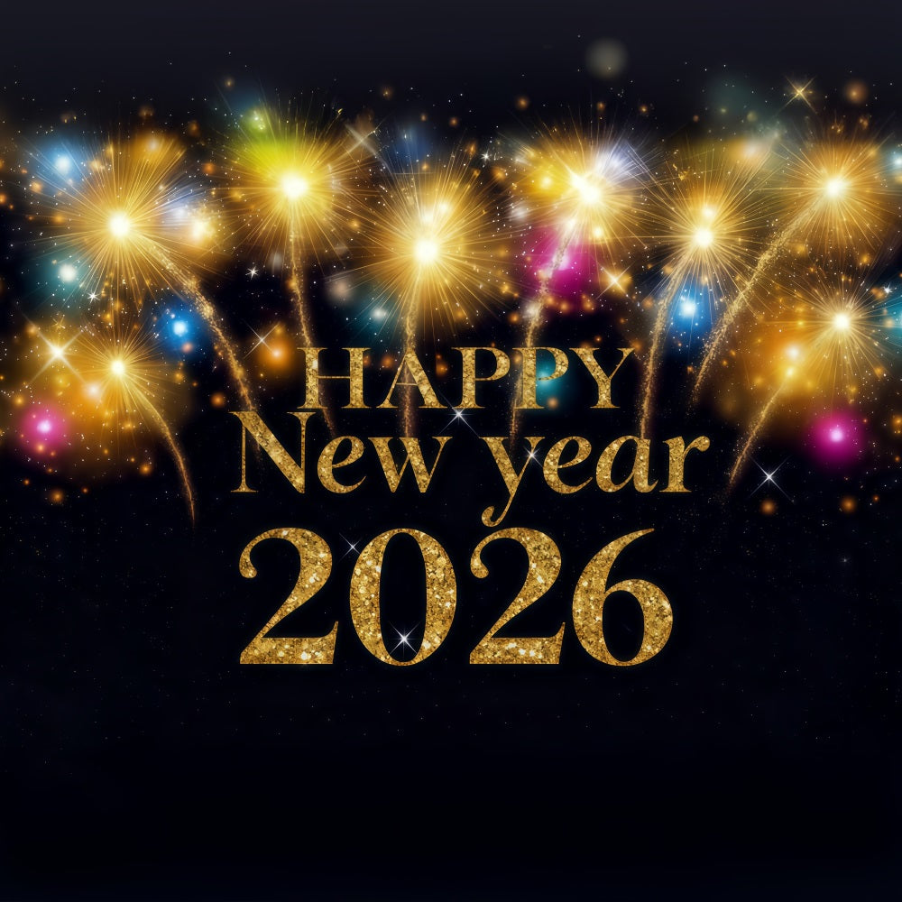 2026 Neujahr-Hintergrund Goldene Feuerwerke Strahlende Feier Neujahrs-Foto-Hintergrund MRR10-8