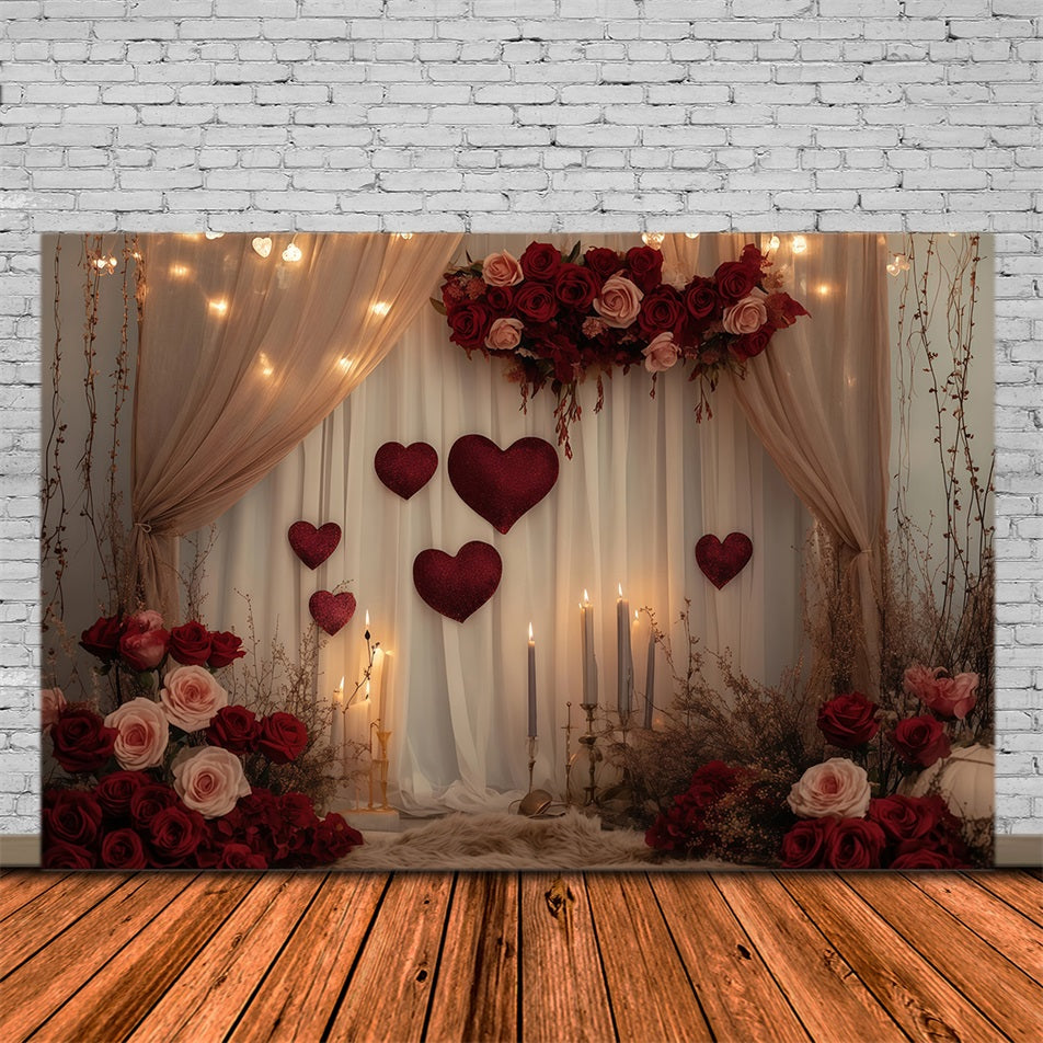 Valentinstag-Hintergründe Romantische Kerzen Rosenvorhänge Valentinstag-Hintergrund MRR11-102