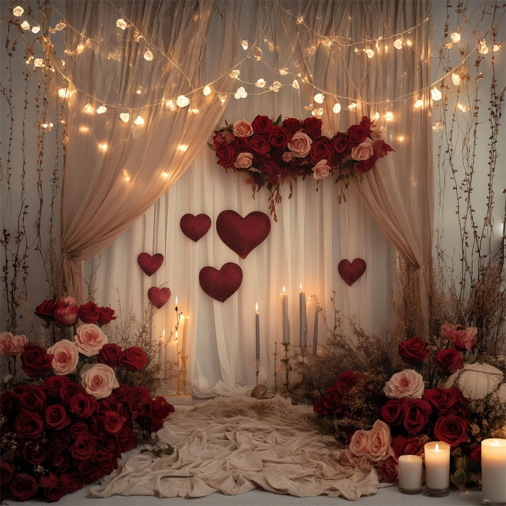 Valentinstag-Hintergründe Romantische Kerzen Rosenvorhänge Valentinstag-Hintergrund MRR11-102
