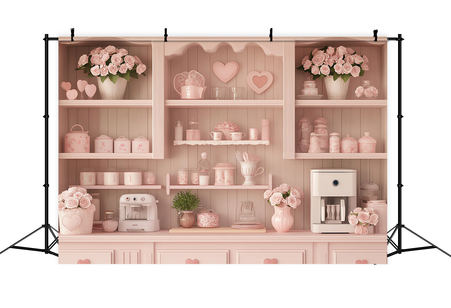 Valentinstag-Kulisse „Pastel Heart Cozy Kitchen“ Valentinstag-Fotokulisse MRR11-106