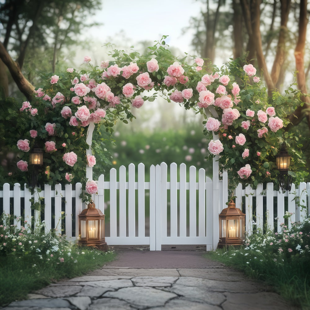 Valentinstag-Fotokabinenhintergrund Rosa Rosenblütengarten Valentinstag-Hintergrund MRR11-113
