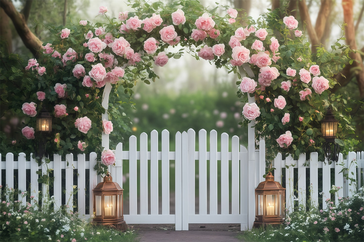 Valentinstag-Fotokabinenhintergrund Rosa Rosenblütengarten Valentinstag-Hintergrund MRR11-113