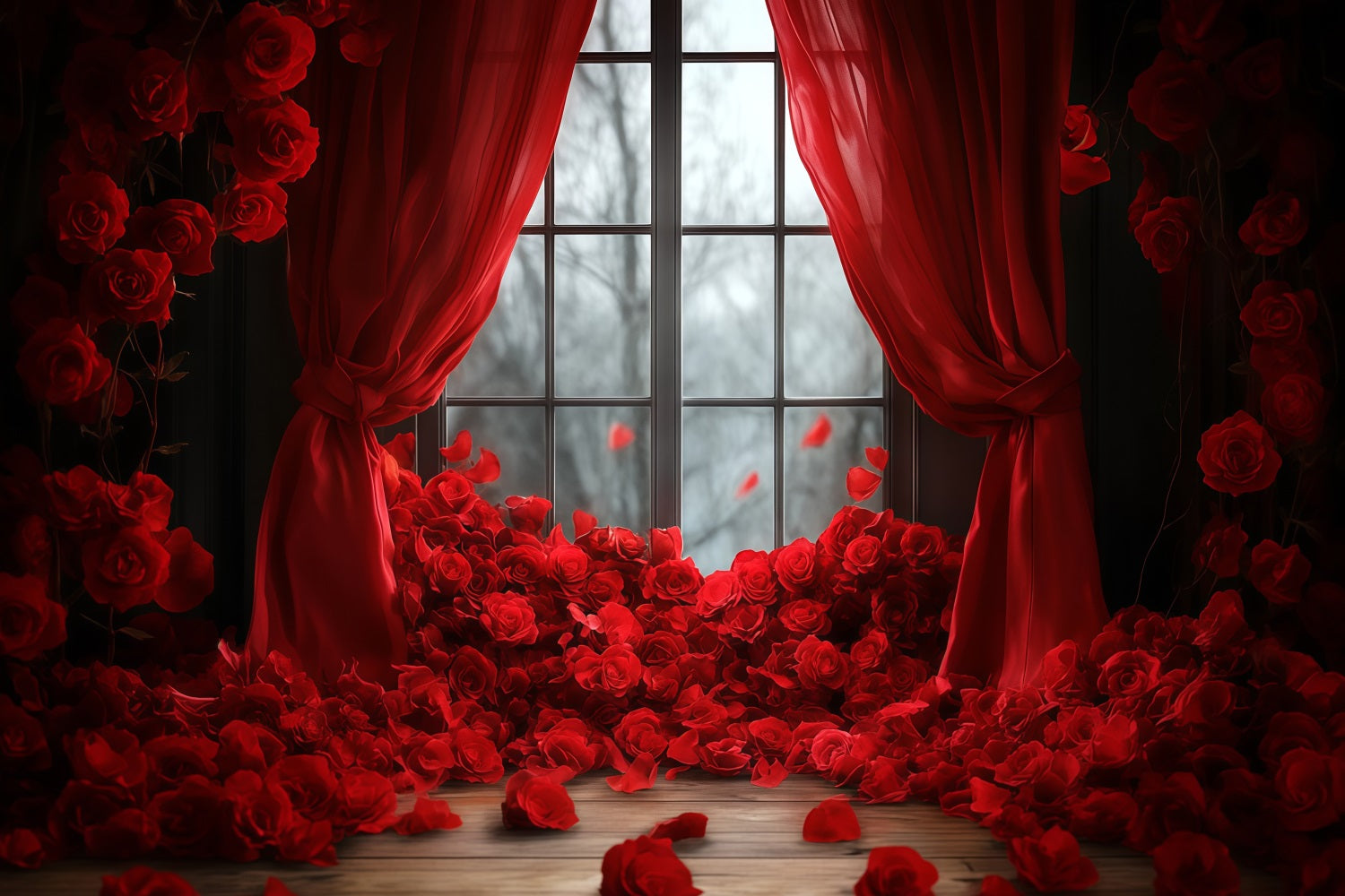Ideen für Valentinstag-Hintergründe Roter Rosengarten-Vorhang Valentinstag-Hintergrund MRR11-115