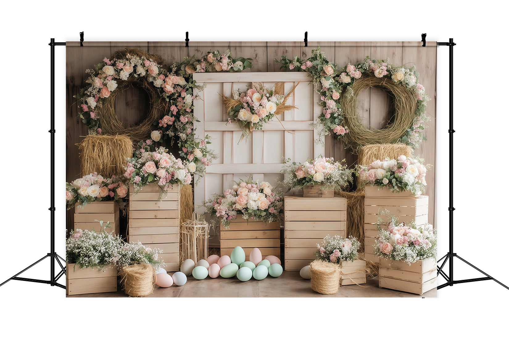 Oster-Eier-Hintergrund Rustikales Blumenarrangement Oster-Bildhintergründe MRR11-75