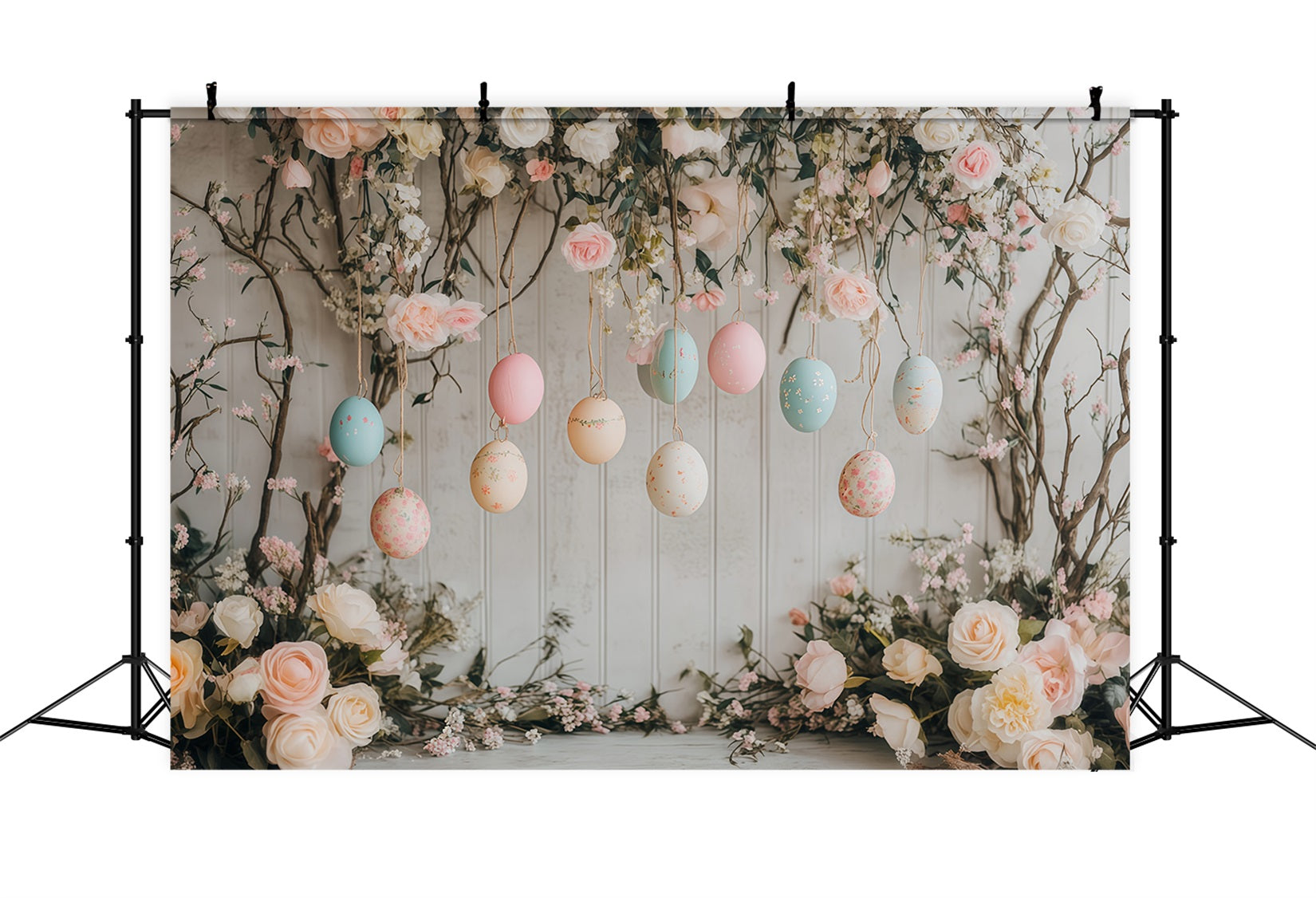 Oster-Eier-Hintergrund Hängende pastellfarbene Blüten-Eier Ideen für Oster-Hintergründe MRR11-76