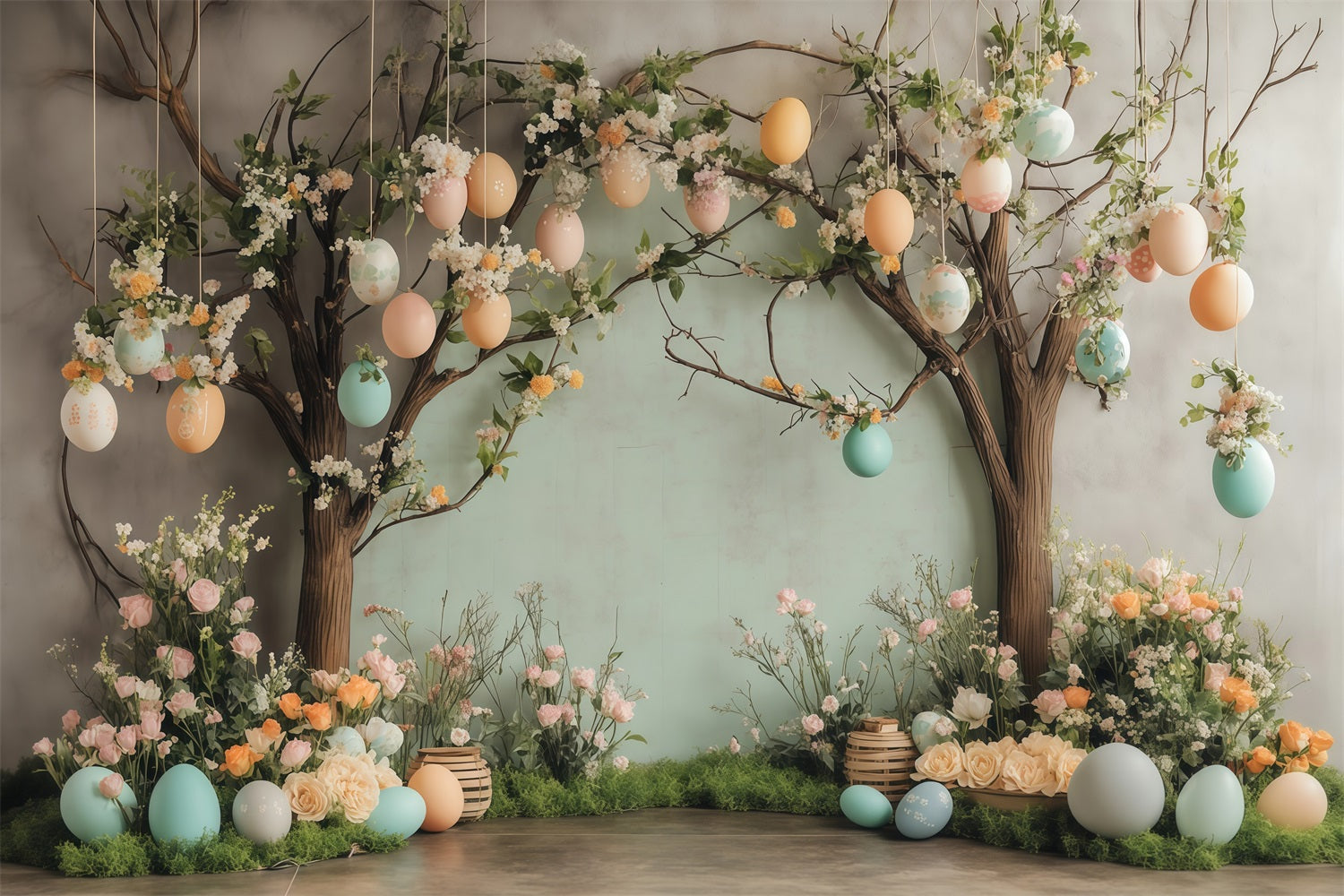 Hintergrund für Ostereiersuche Frühlingsblüten-Eier-Garten Osterhintergrund MRR11-77