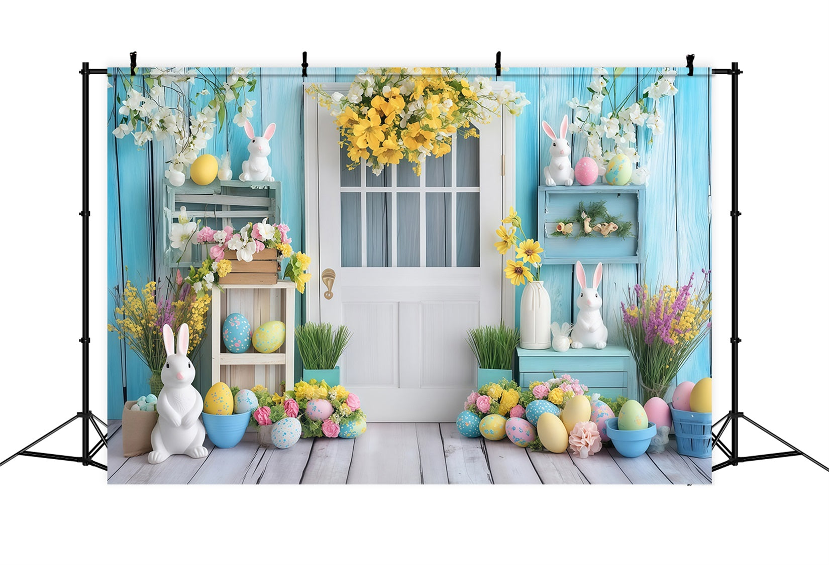 Osterfotografie-Hintergründe Vintage-Tür Blumen-Osterei-Hintergrund MRR11-90