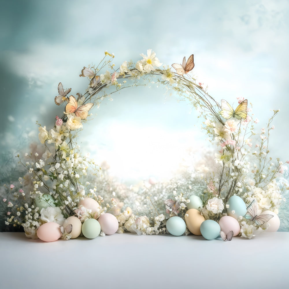 Osterhintergrund Pastellfarbene Tür Hase Willkommen Ostereiersuche-Hintergrund MRR11-95