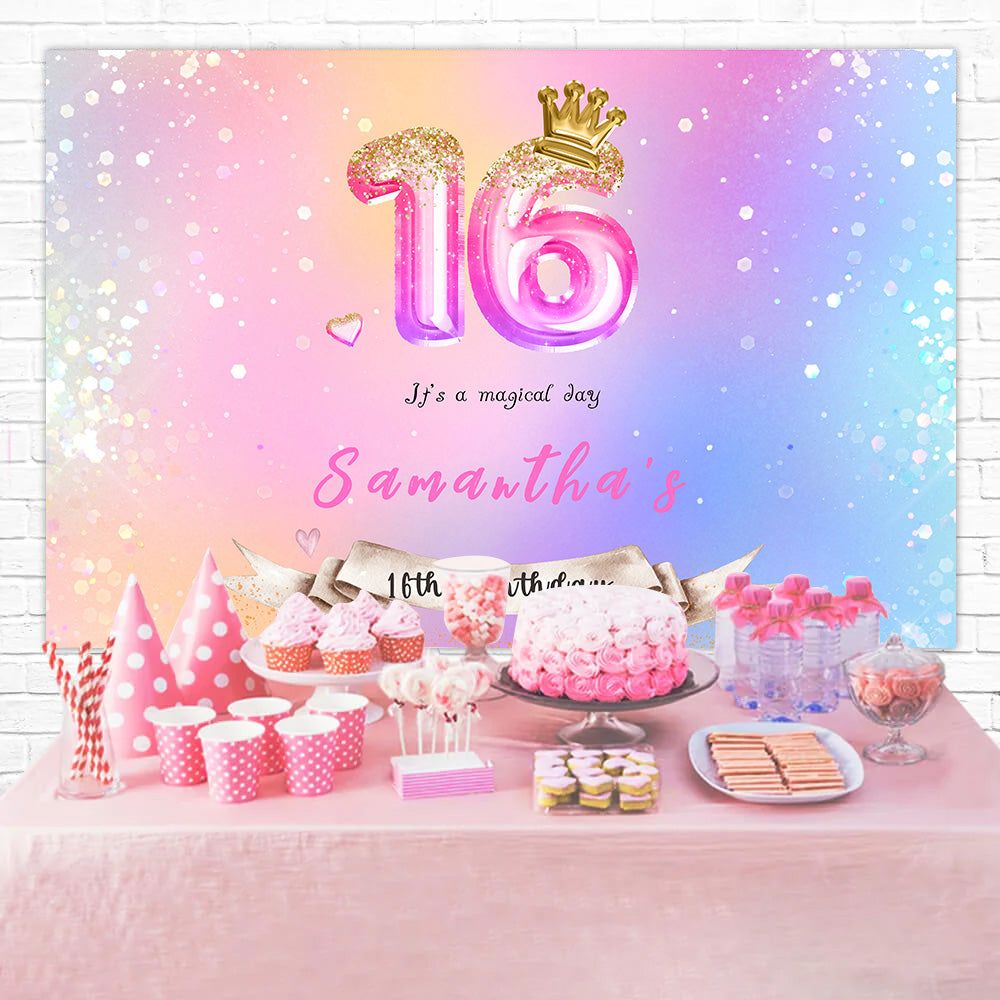 Customized Geburtstag Backdrop Sweet 16 Crown Ballon Hintergrund MRR3-1
