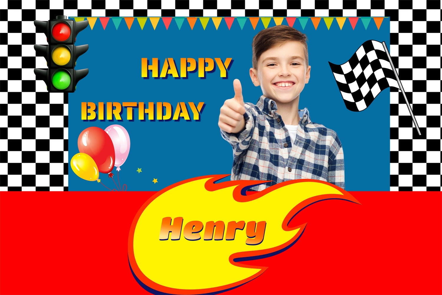 Personalisierte Geburtstag Backdrop Rennwagen Speedway Backdrop MRR3-10