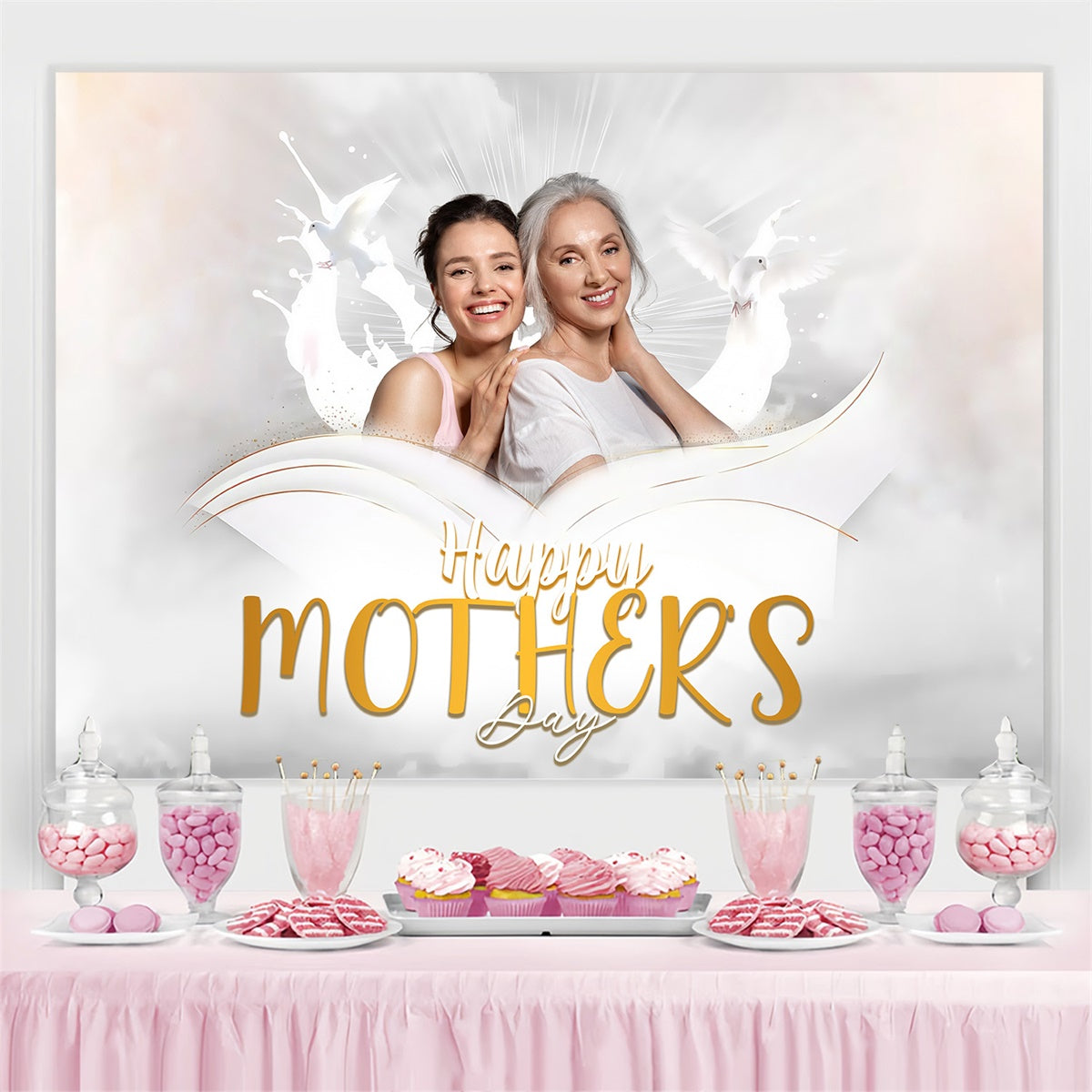 Mothers Day Backdrops Engelsgleich Weiß Personalisierter Backdrop MRR3-102