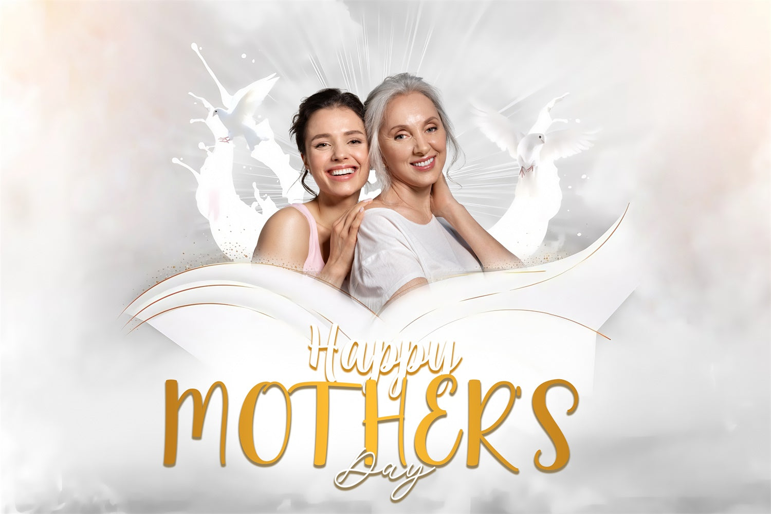 Mothers Day Backdrops Engelsgleich Weiß Personalisierter Backdrop MRR3-102