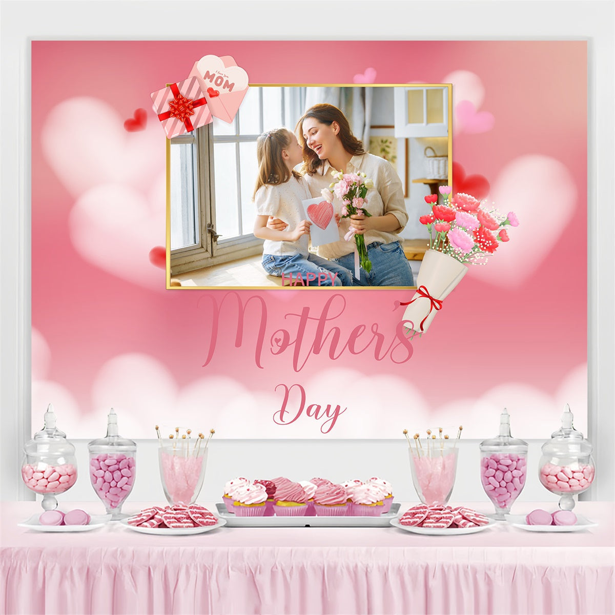 Fotohintergrund zum Muttertag Pink Floral Individuell gestalteter Hintergrund MRR3-110
