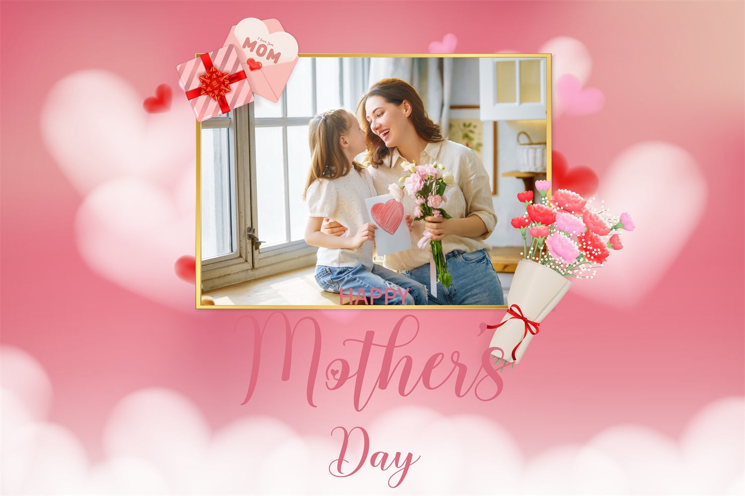 Fotohintergrund zum Muttertag Pink Floral Individuell gestalteter Hintergrund MRR3-110